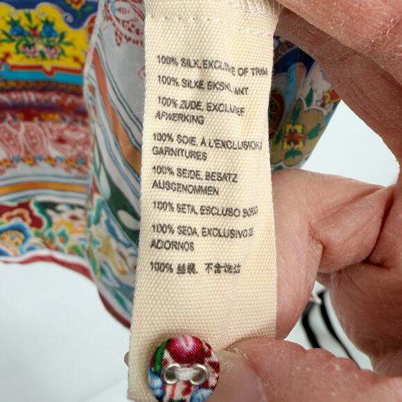 Johnny Was 100% Silk Boho Patchwork Print Roll Tab Sleeves Womens Plus Size 1X - Picture 7 of 9